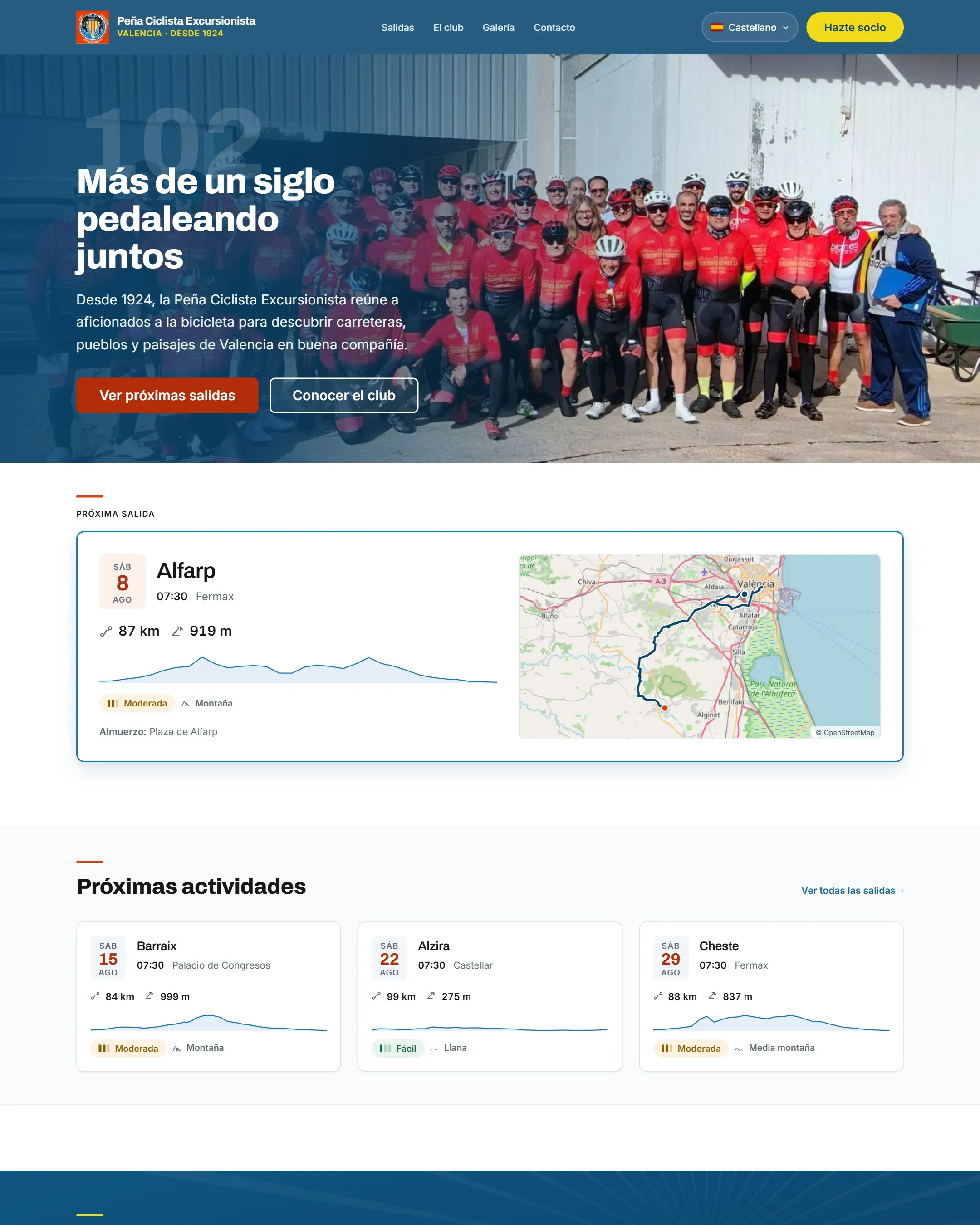 Captura de la web de Peña Ciclista Excursionista
